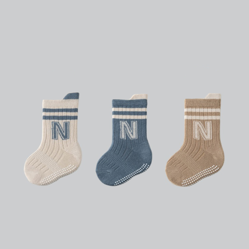Unisex Baby Socks Non Slip - 3 Pasang/Lot Kaus Kaki Huruf Katun