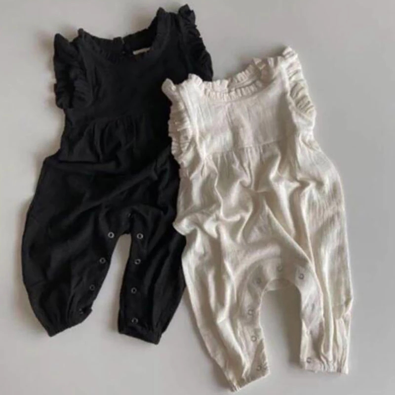 Pakaian Bayi Baru Musim Panas  - Baby Summer Linen Sleeveless Jumpsuit ulasan dan harga